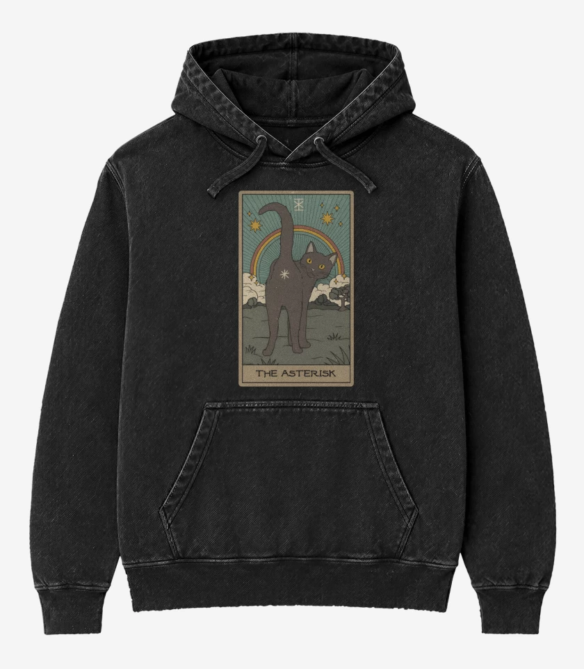 Poleron Canguro Acid Wash Negro de Gatito Asterisco 