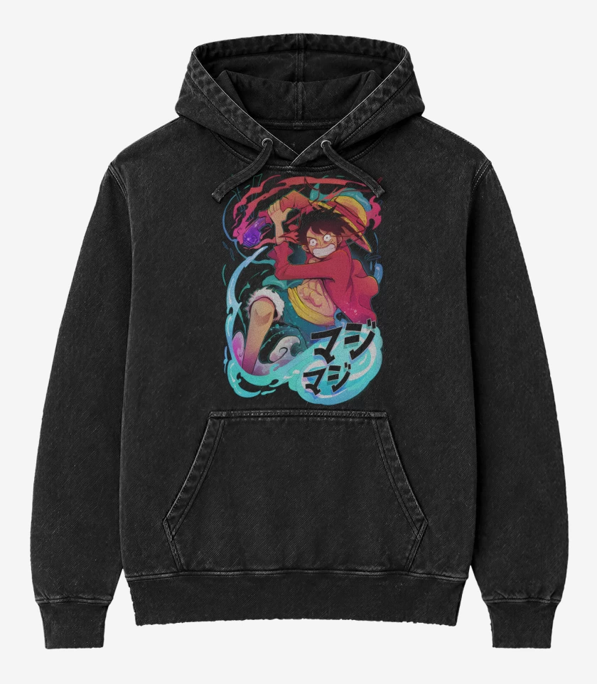 Poleron Canguro Acid Wash Negro de Rey Pirata 