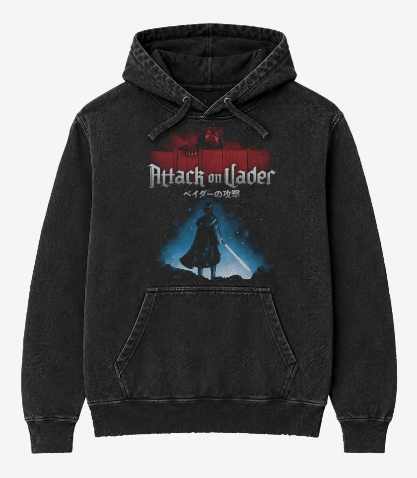 Poleron Canguro Acid Wash Negro de Attack on Vader Nro 2