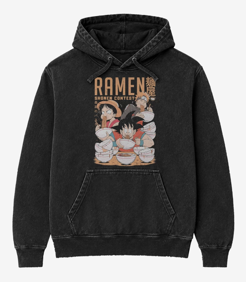 Poleron Canguro Acid Wash Negro de Competencia de Ramen