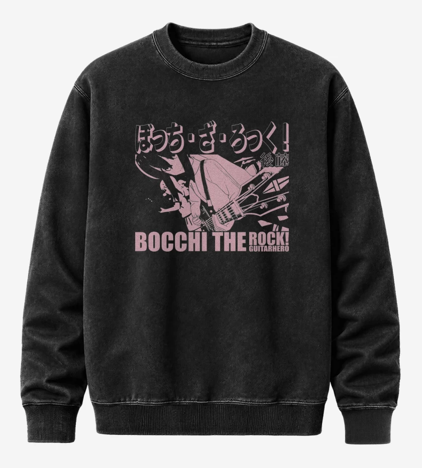 Poleron Polo Acid Wash Negro de Bocchi The Rock