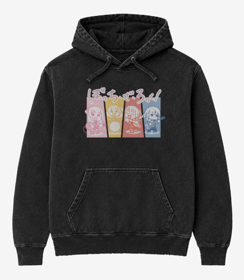 Poleron Canguro Acid Wash Negro de Bocchi Band
