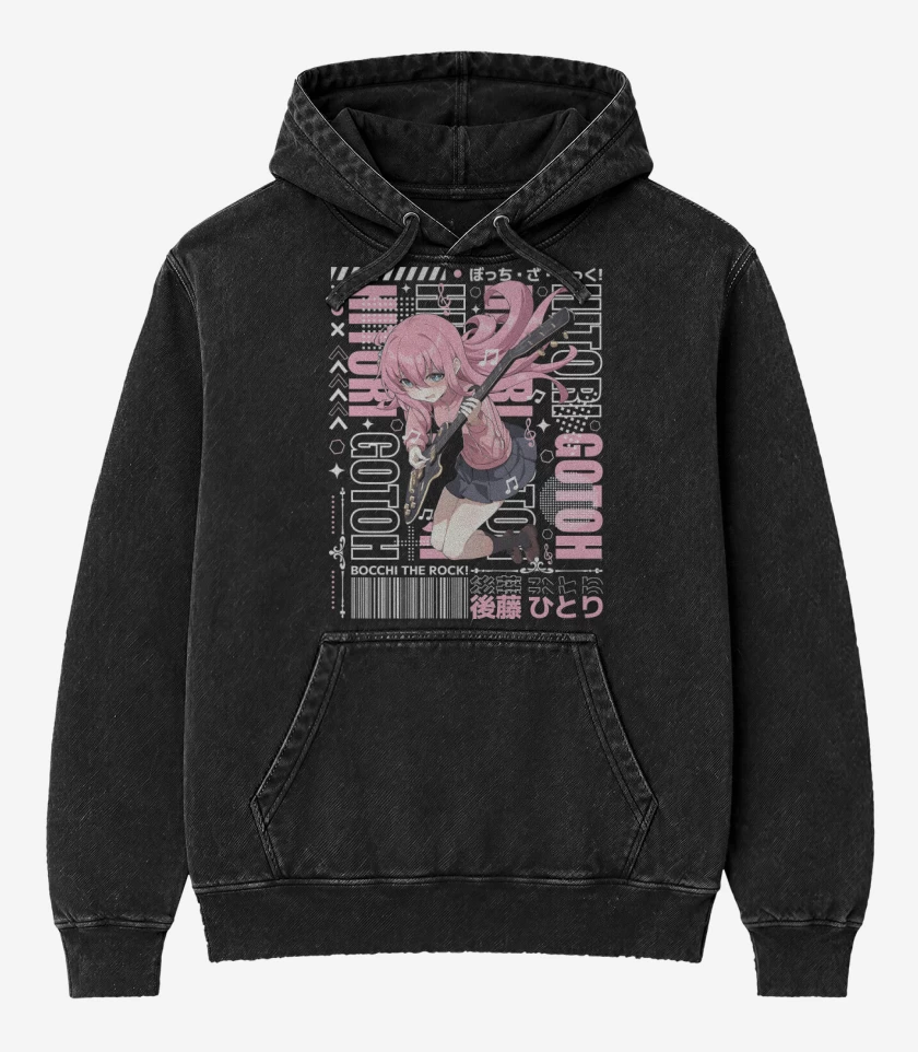 Poleron Canguro Acid Wash Negro de Goto Hitori