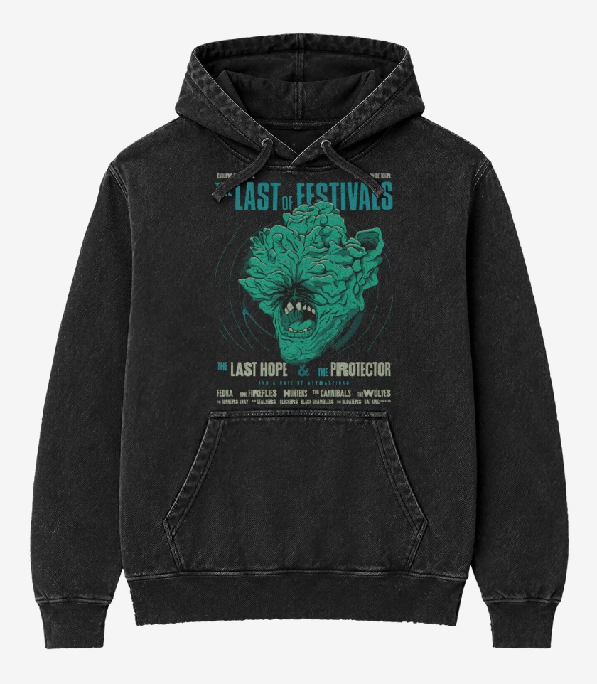 Poleron Canguro Acid Wash Negro de Festival Clicker