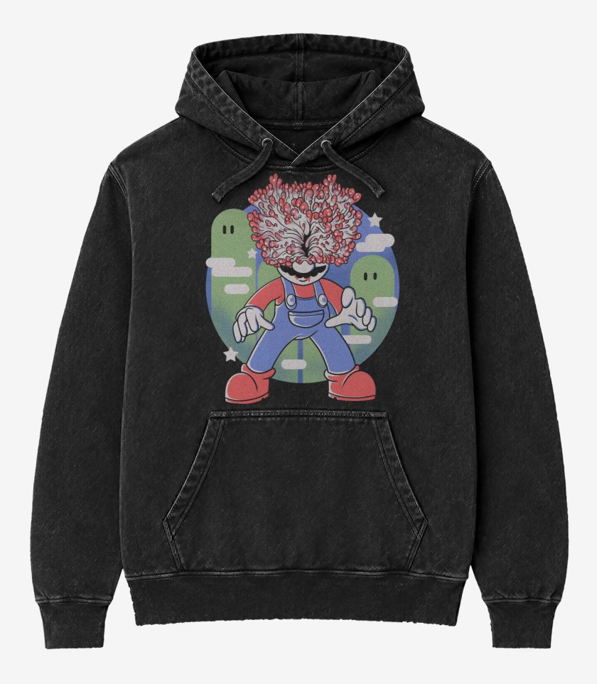 Poleron Canguro Acid Wash Negro de Bigote Esporas