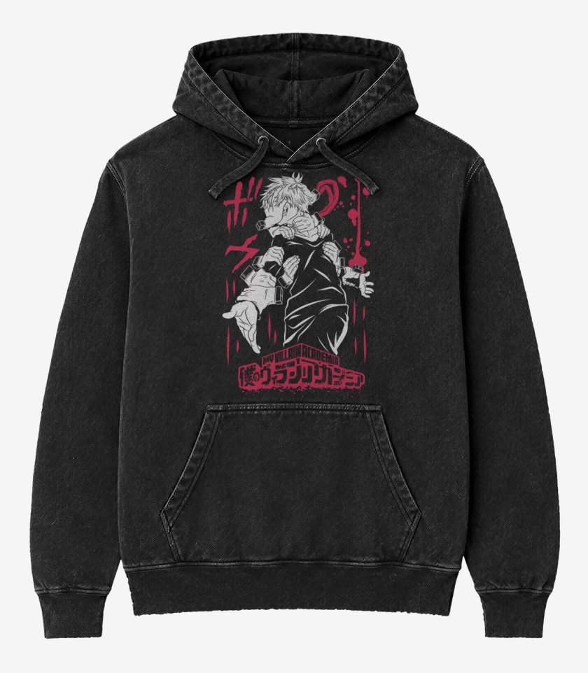 Poleron Canguro Acid Wash Negro de Shigaraki