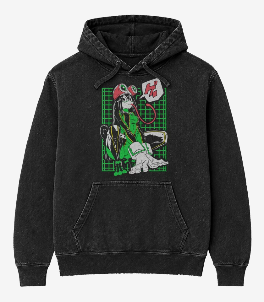 Poleron Canguro Acid Wash Negro de Froppy