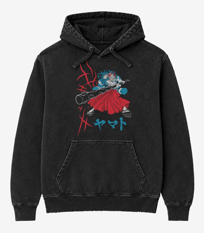 Poleron Canguro Acid Wash Negro de Yamato Oni
