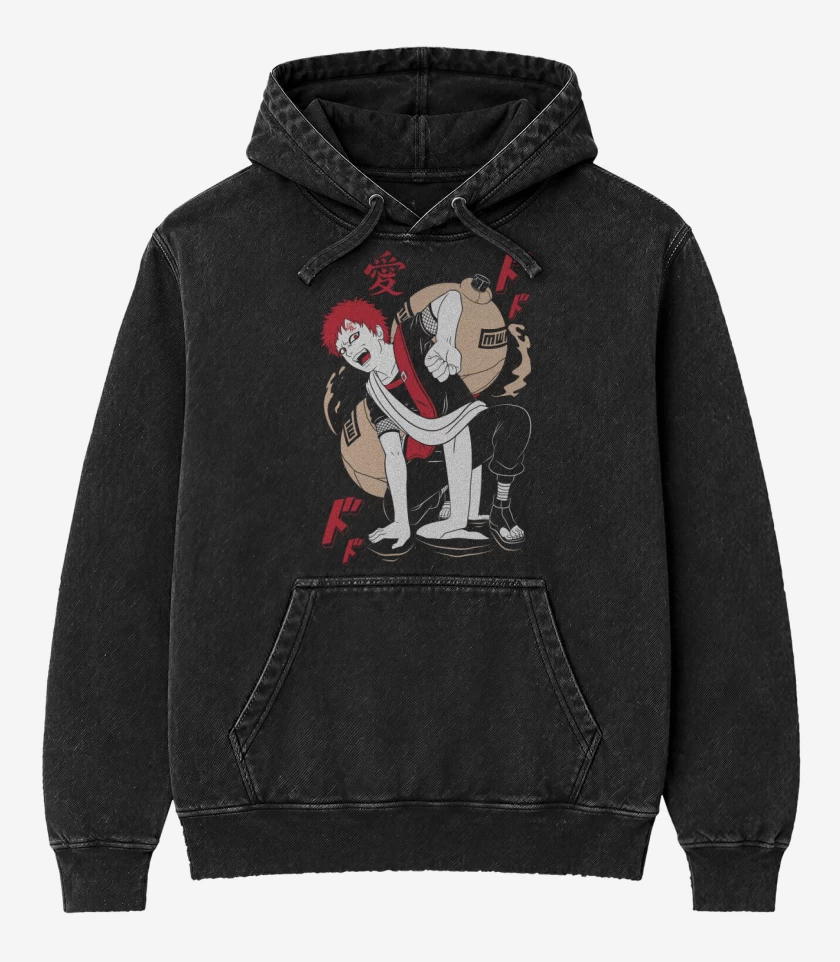 Poleron Canguro Acid Wash Negro de Gaara 