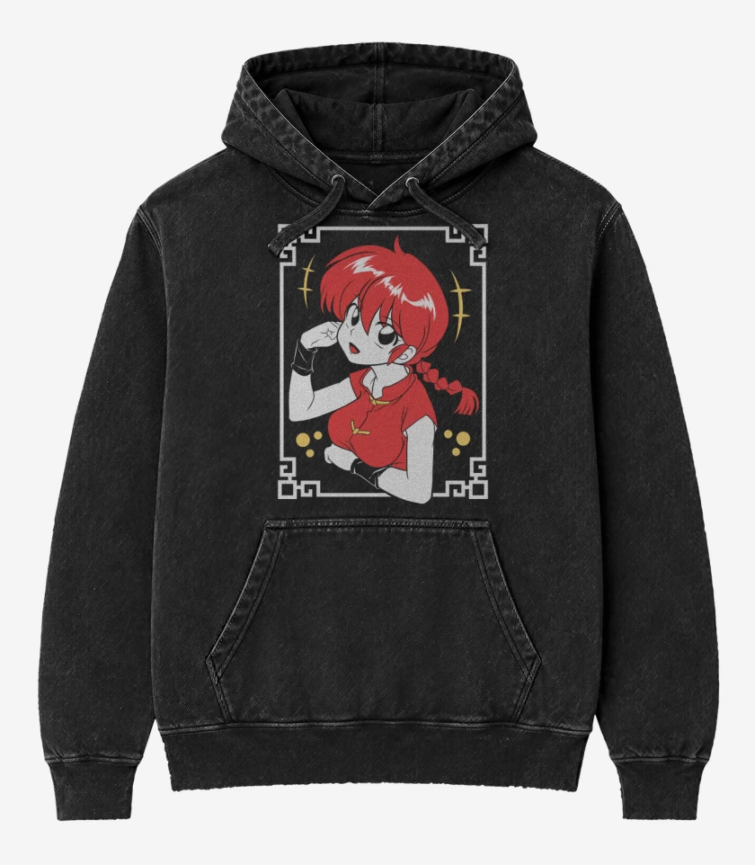 Poleron Canguro Acid Wash Negro de Ranma 1/2