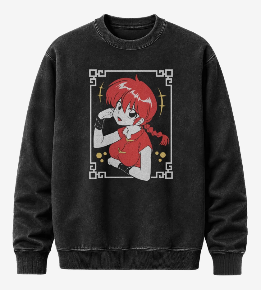 Poleron Polo Acid Wash Negro de Ranma 1/2