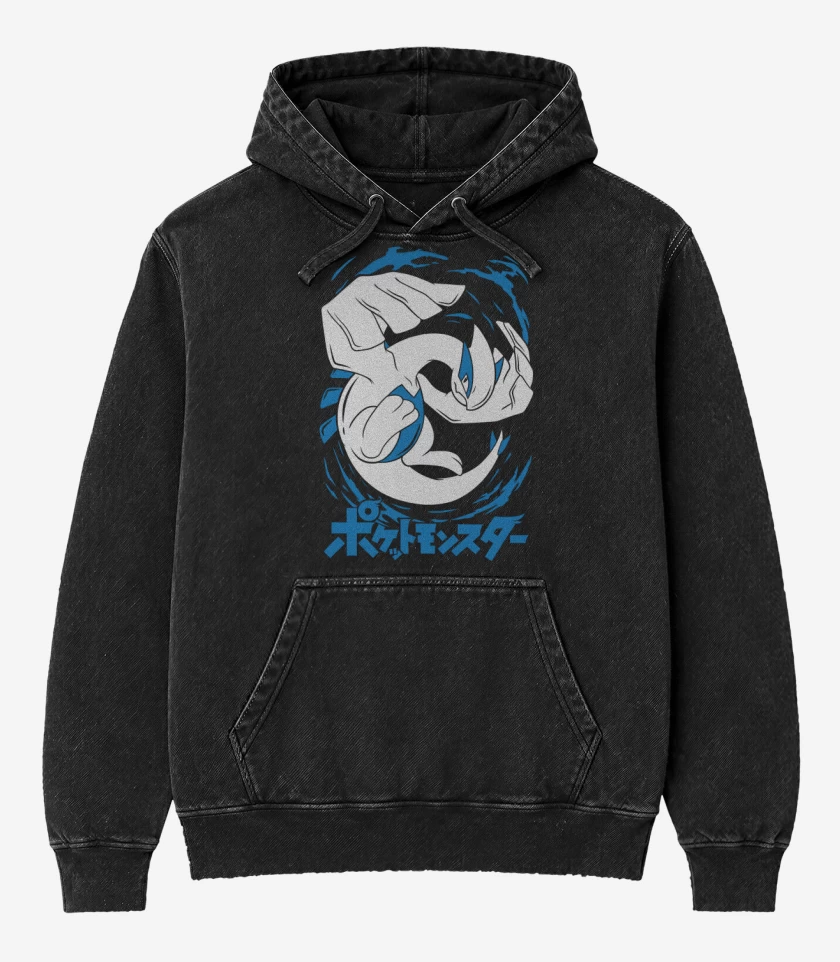 Poleron Canguro Acid Wash Negro de Lugia Legendario