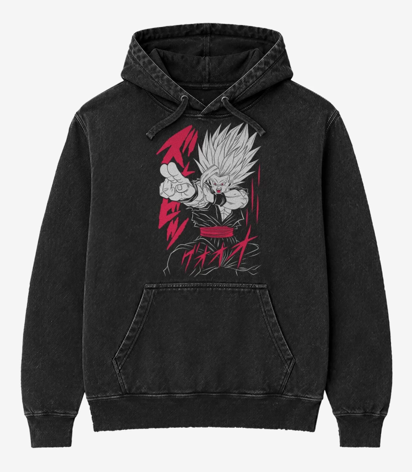 Poleron Canguro Acid Wash Negro de Gohan Bestial