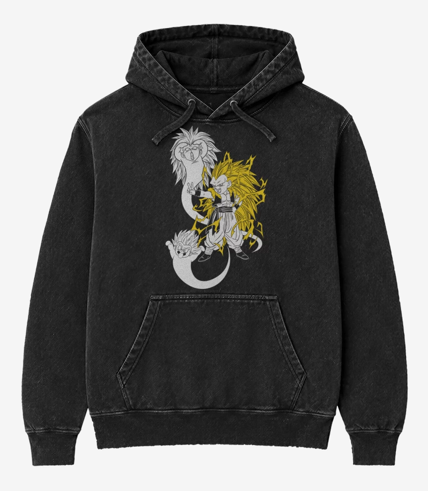 Poleron Canguro Acid Wash Negro de Gotenks Fantasmitas