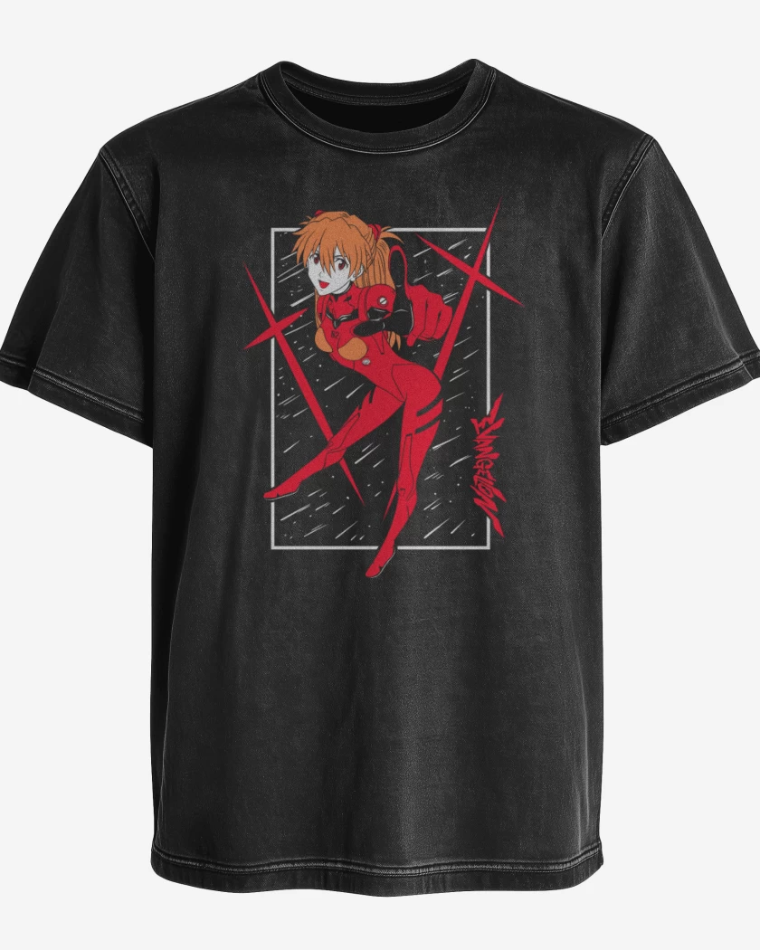 Polera desgastada Negro de Neon Genesis Asuka