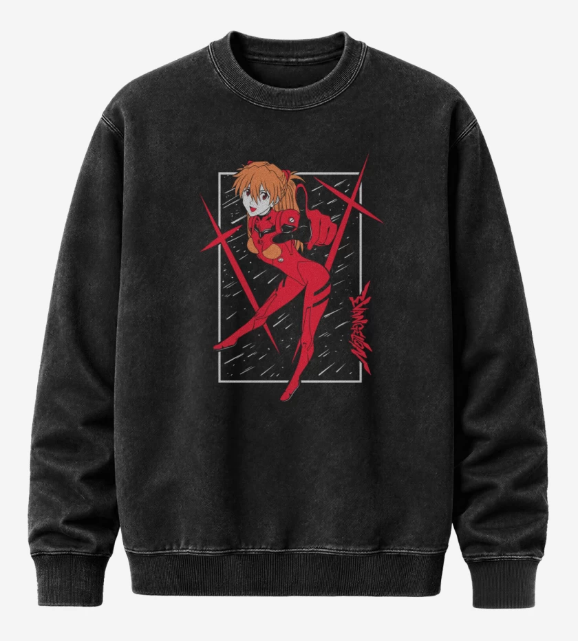 Poleron Polo Acid Wash Negro de Neon Genesis Asuka