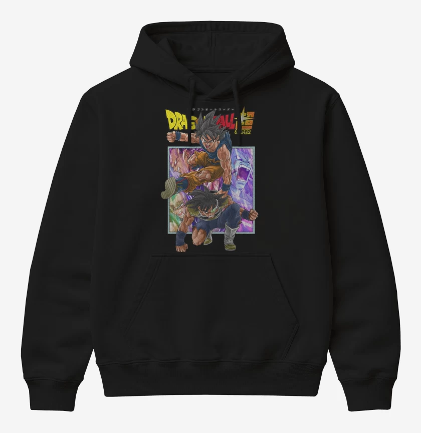 Poleron Canguro básico Negro de Goku x Bardock