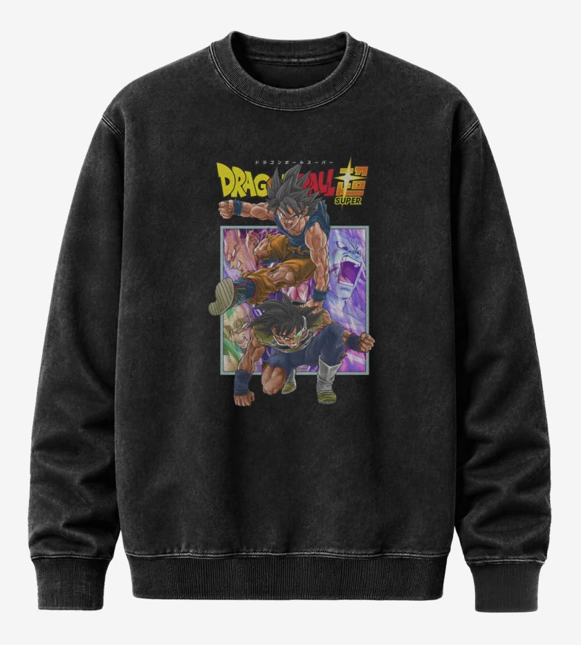 Poleron Polo Acid Wash Negro de Goku x Bardock