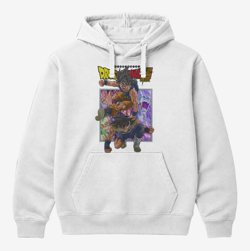 Polerón Canguro Blanco de Goku x Bardock
