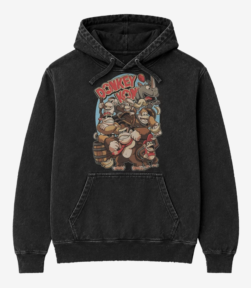 Poleron Canguro Acid Wash Negro de Forever Donkey