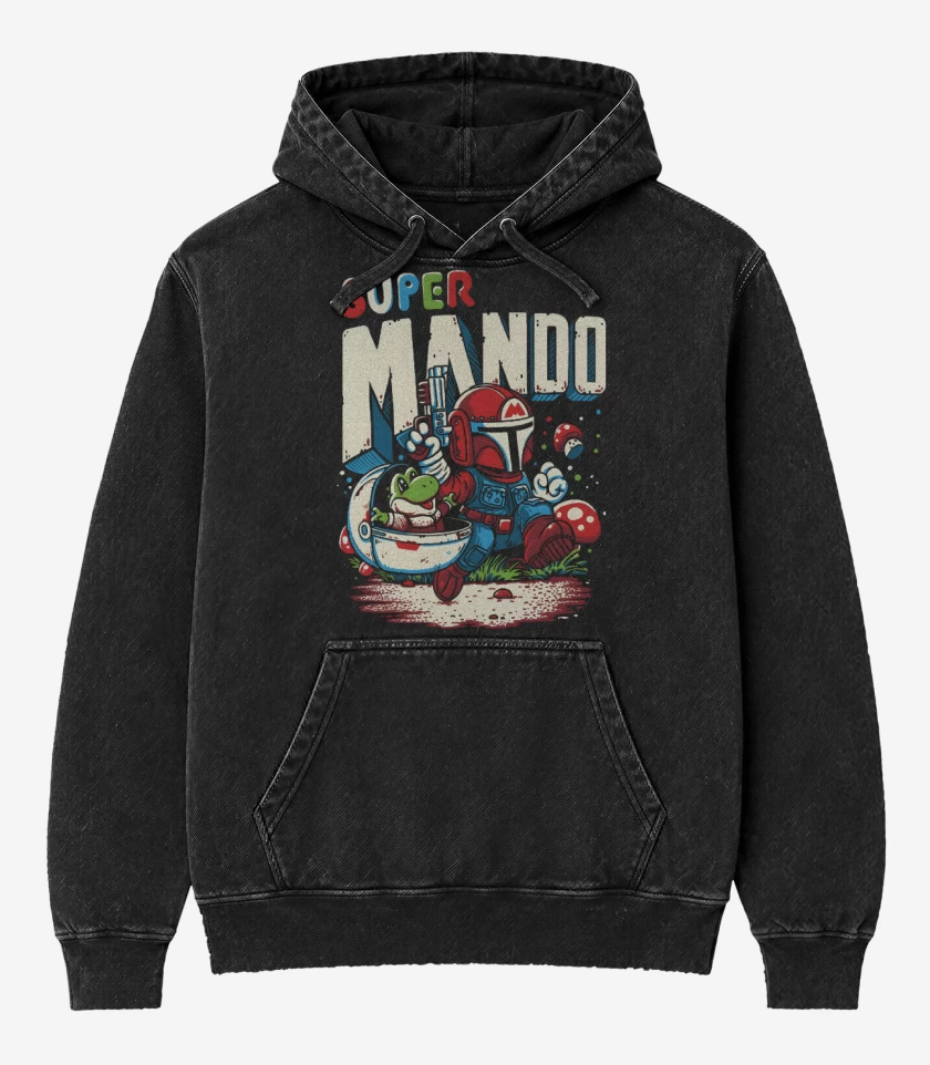Poleron Canguro Acid Wash Negro de Super Mando