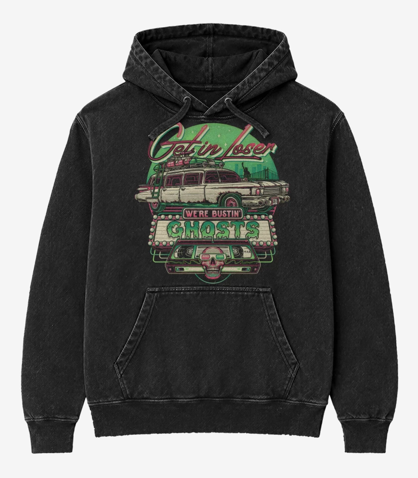 Poleron Canguro Acid Wash Negro de Atrapando Fantasmas
