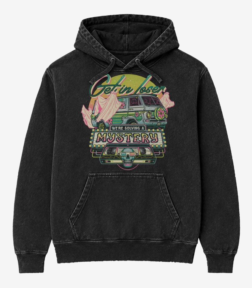 Poleron Canguro Acid Wash Negro de Resolviendo Misterios