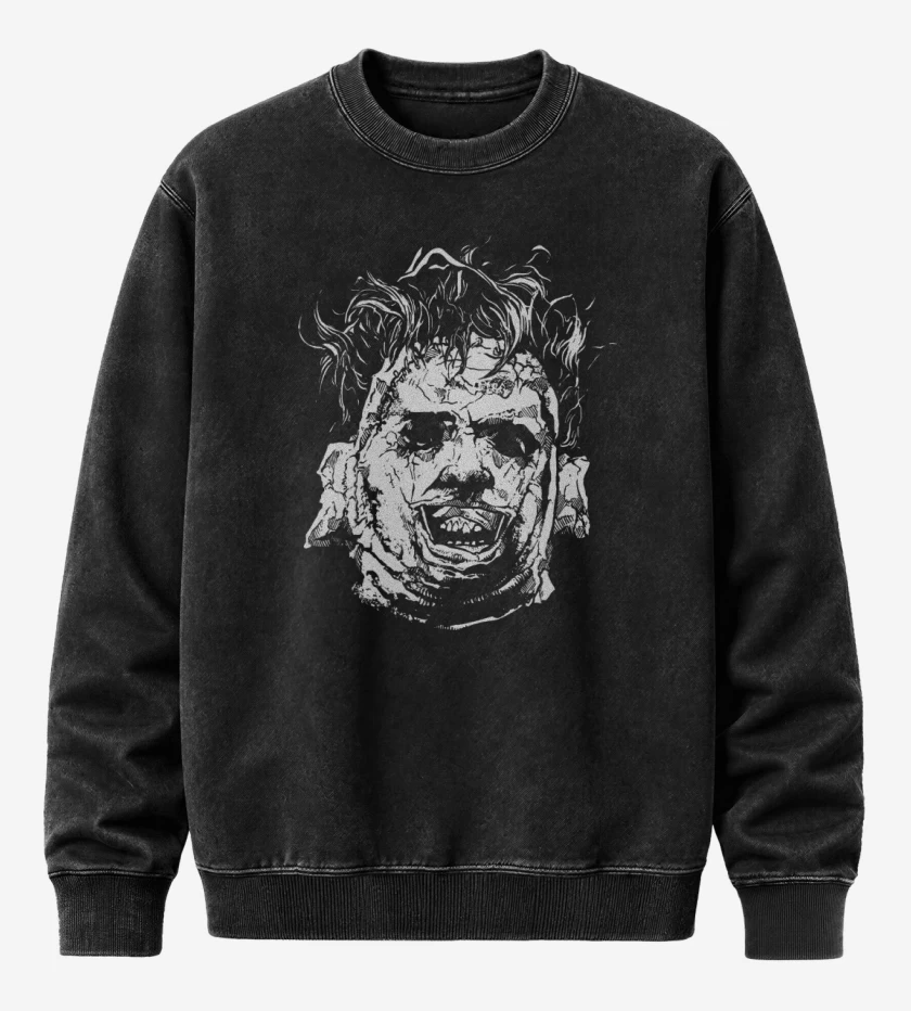Poleron Polo Acid Wash Negro de Cara de Cuero