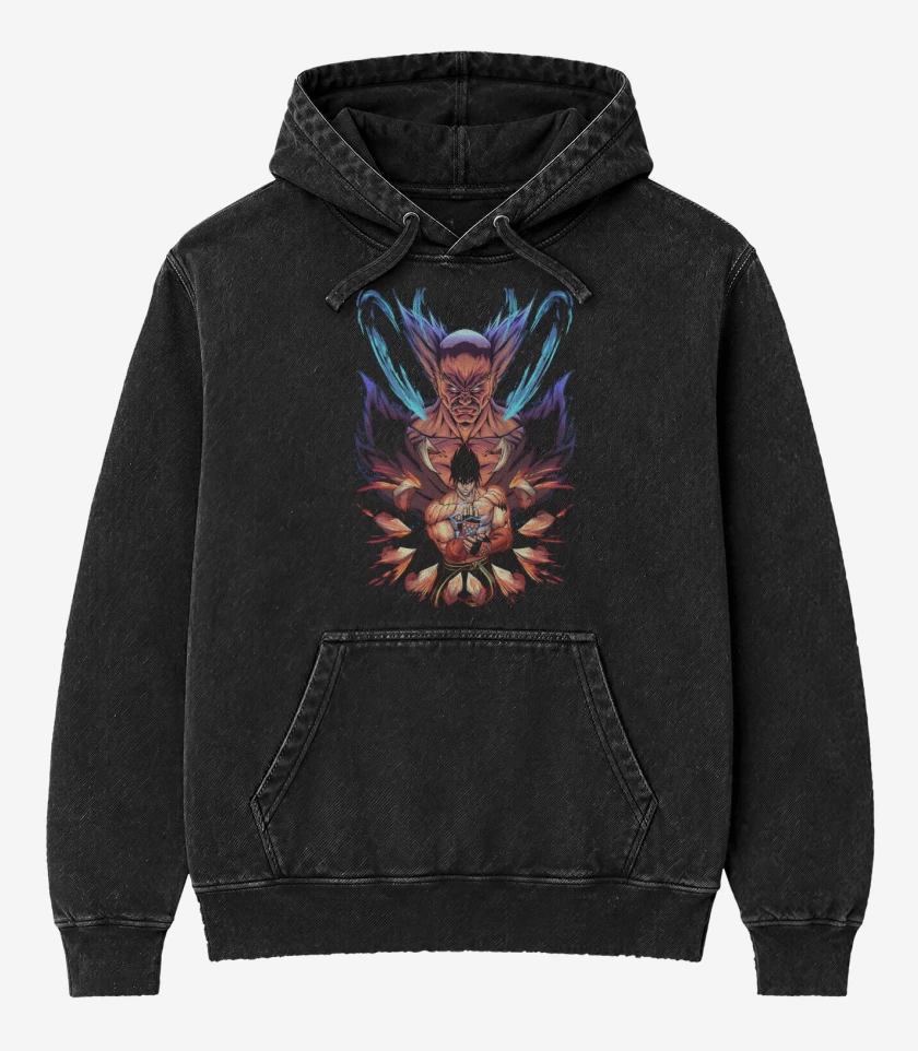 Poleron Canguro Acid Wash Negro de Mishima x Kazama