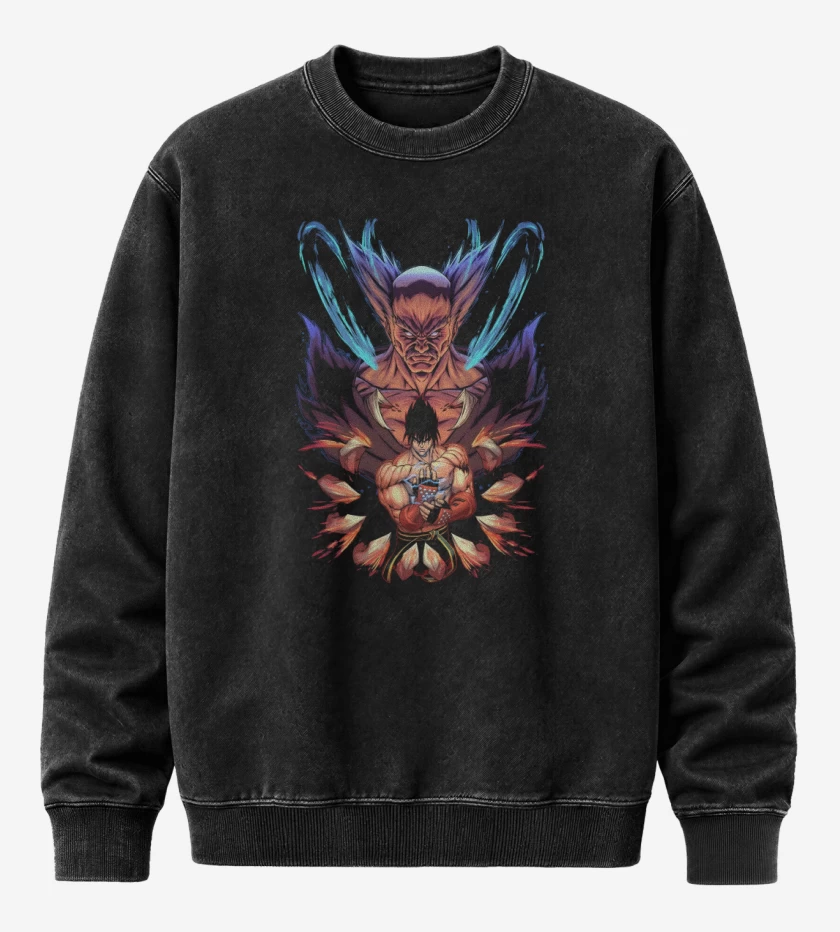 Poleron Polo Acid Wash Negro de Mishima x Kazama