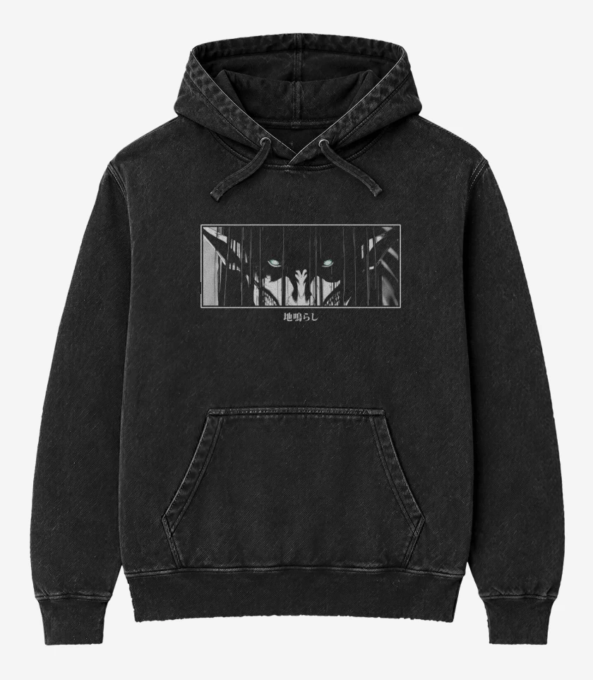 Poleron Canguro Acid Wash Negro de Retumbar Eren