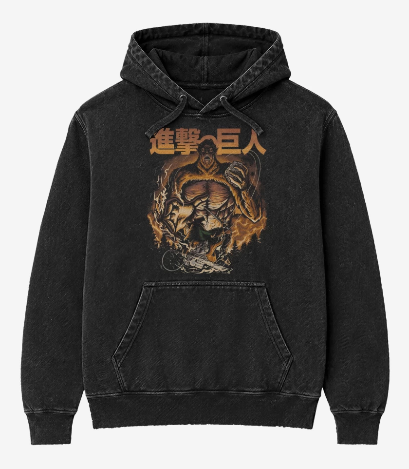 Poleron Canguro Acid Wash Negro de Levi vs Bestia