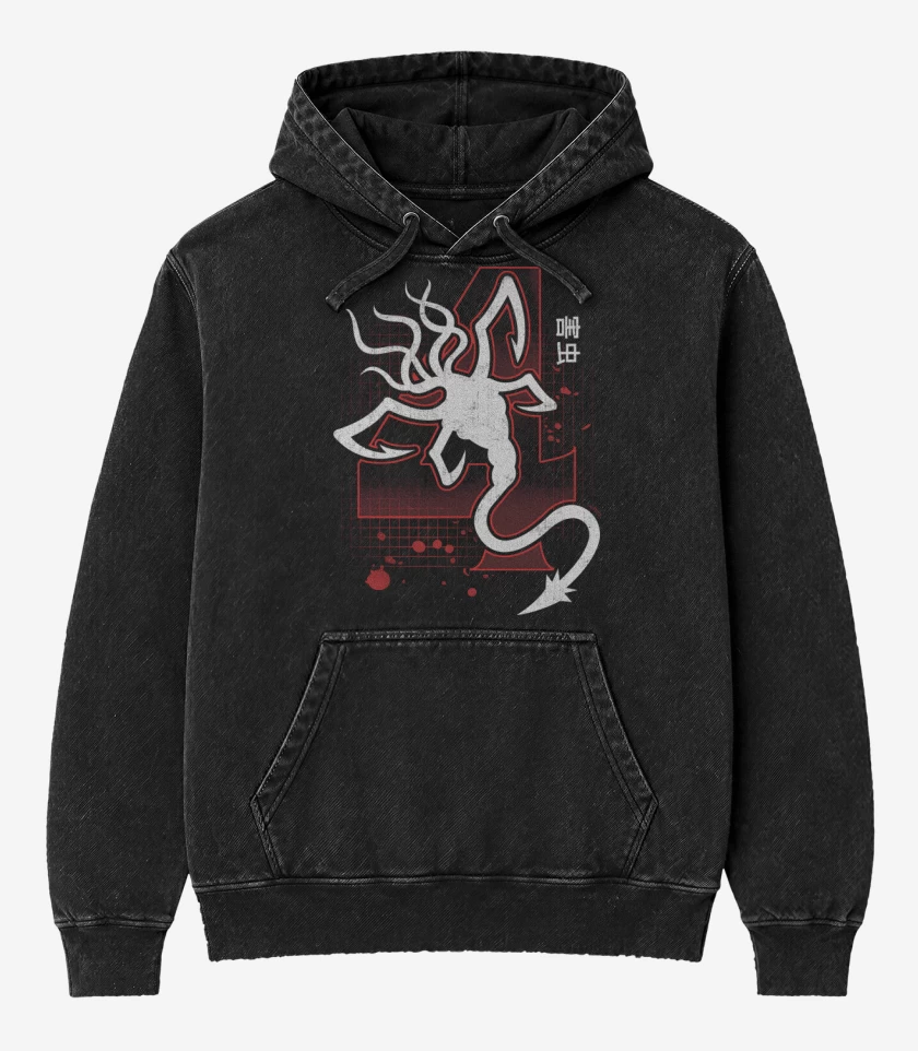 Poleron Canguro Acid Wash Negro de Plagas