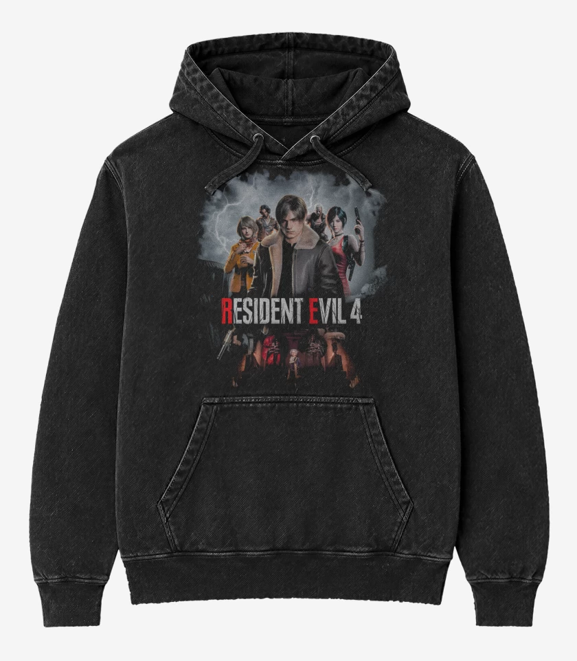 Poleron Canguro Acid Wash Negro de RE4 Remake