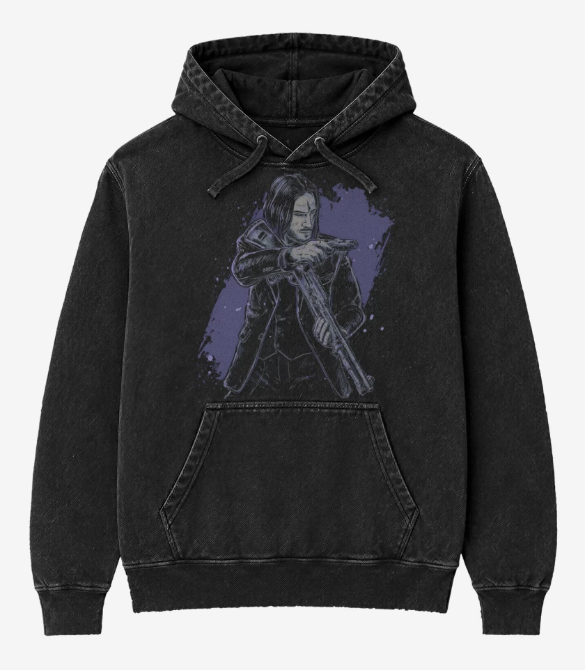 Poleron Canguro Acid Wash Negro de Baba Yaga