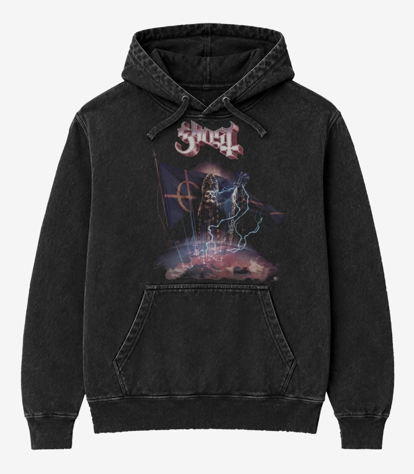 Poleron Canguro Acid Wash Negro de Imperatour