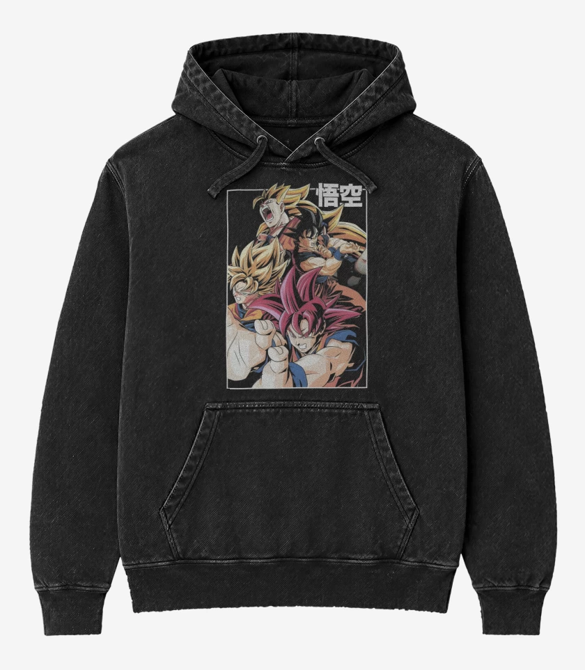 Poleron Canguro Acid Wash Negro de Kakaroto Legendario
