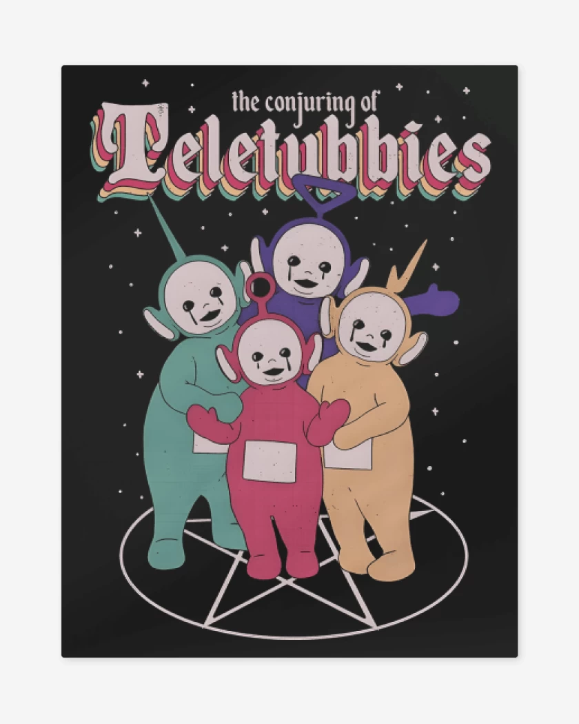 Print metalico Negro de Invocando Teletubbies