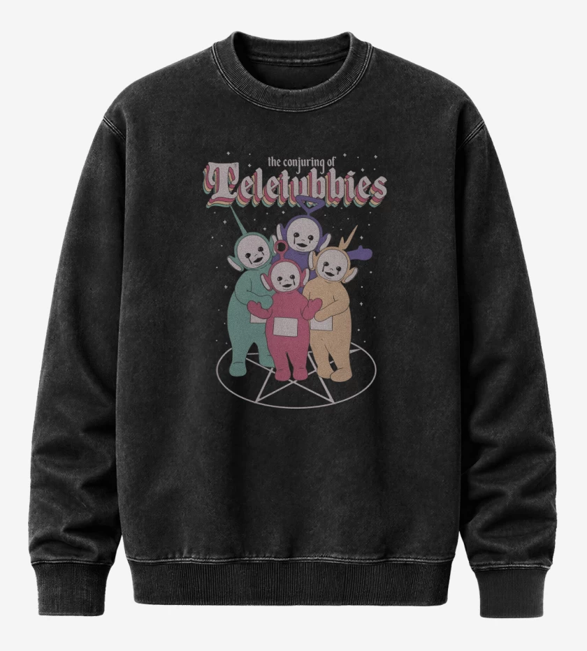Poleron Polo Acid Wash Negro de Invocando Teletubbies