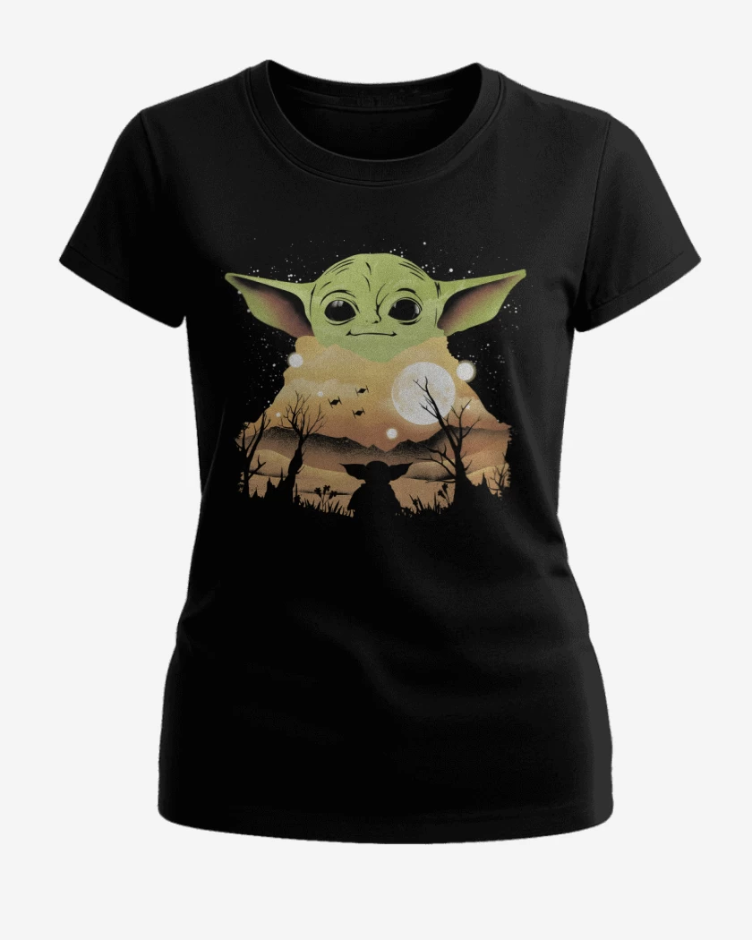 Polera de Mujer Negro de Grogu Sunset