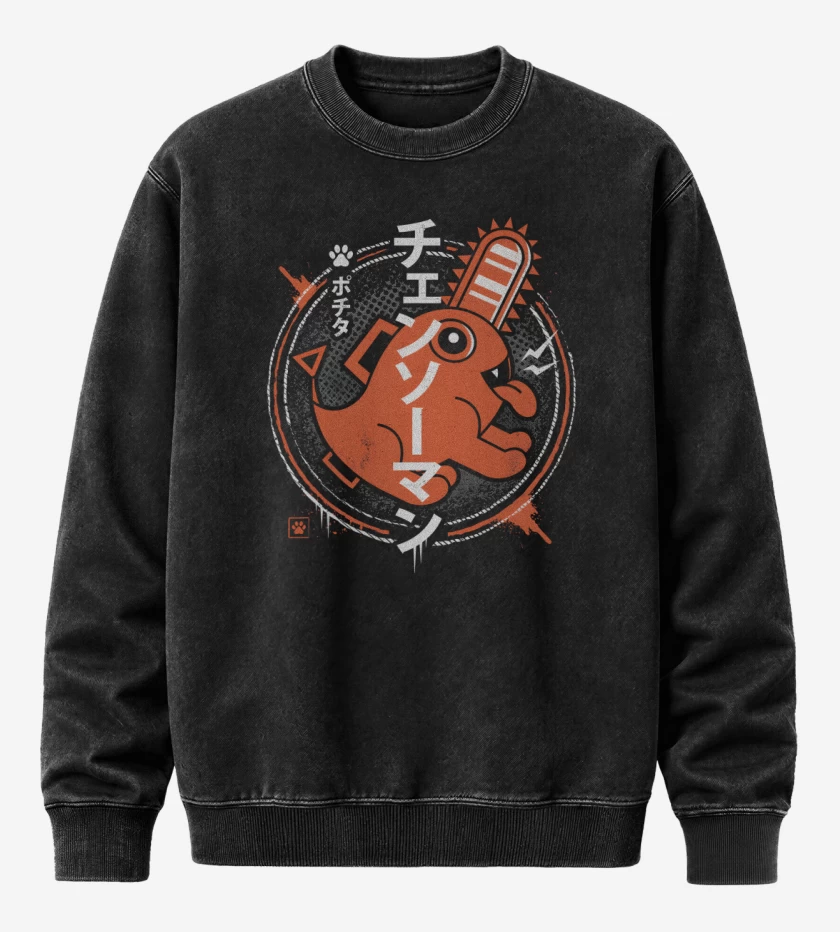 Poleron Polo Acid Wash Negro de Demonio Motosierra