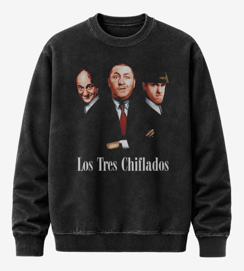 Poleron Polo Acid Wash Negro de Los Tres Chiflados