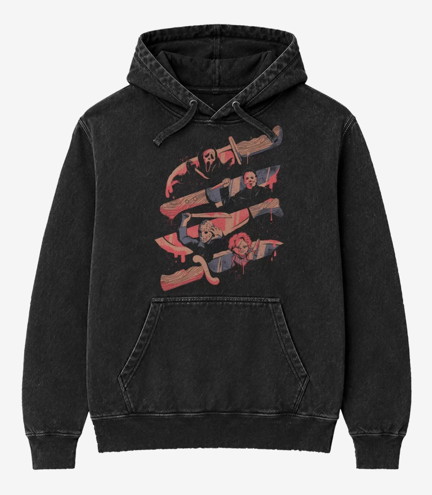 Poleron Canguro Acid Wash Negro de Cuchillos Famosos