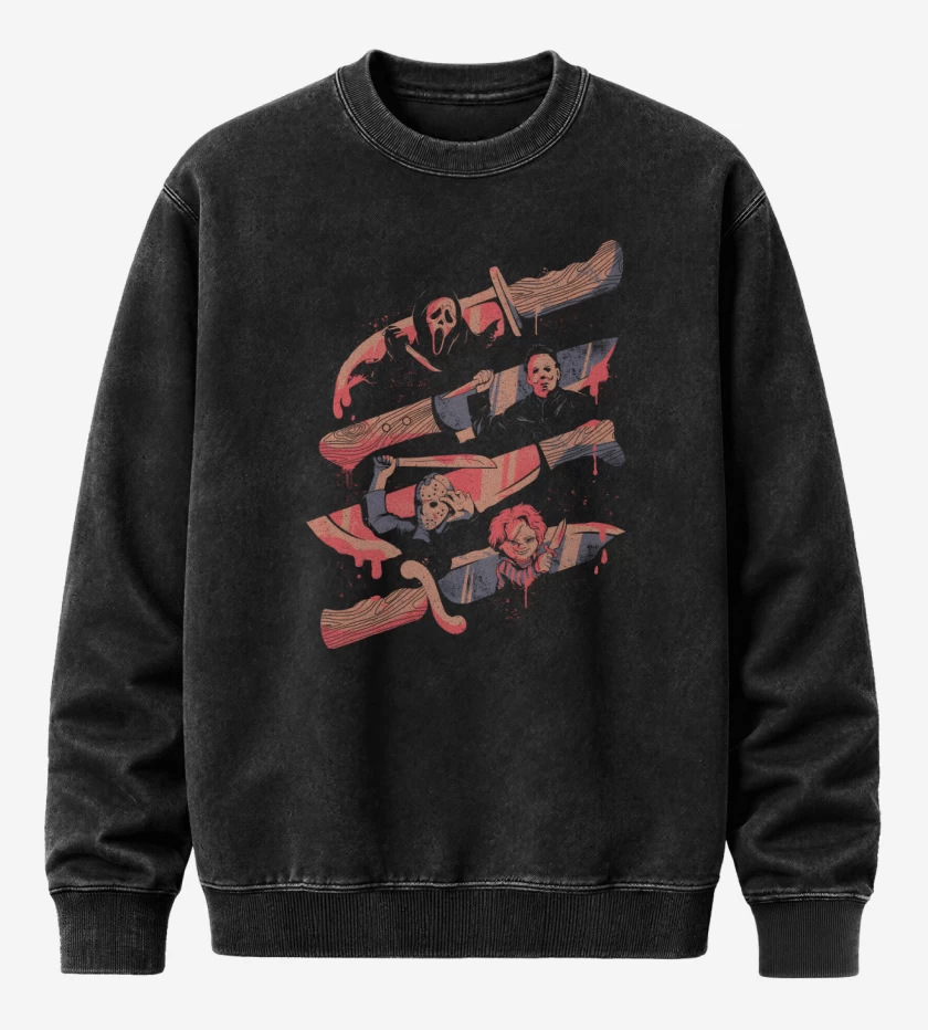 Poleron Polo Acid Wash Negro de Cuchillos Famosos