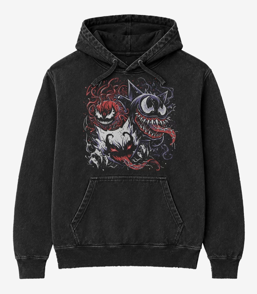 Poleron Canguro Acid Wash Negro de Simbiontes Fantasmas