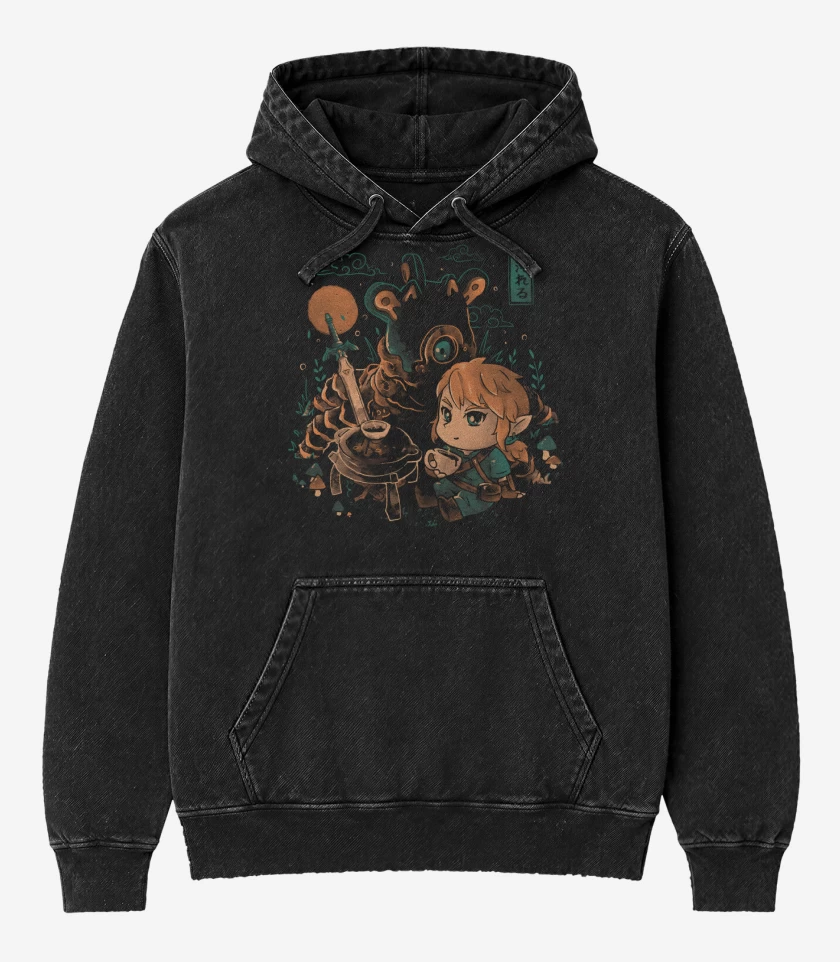 Poleron Canguro Acid Wash Negro de Link Cocinero