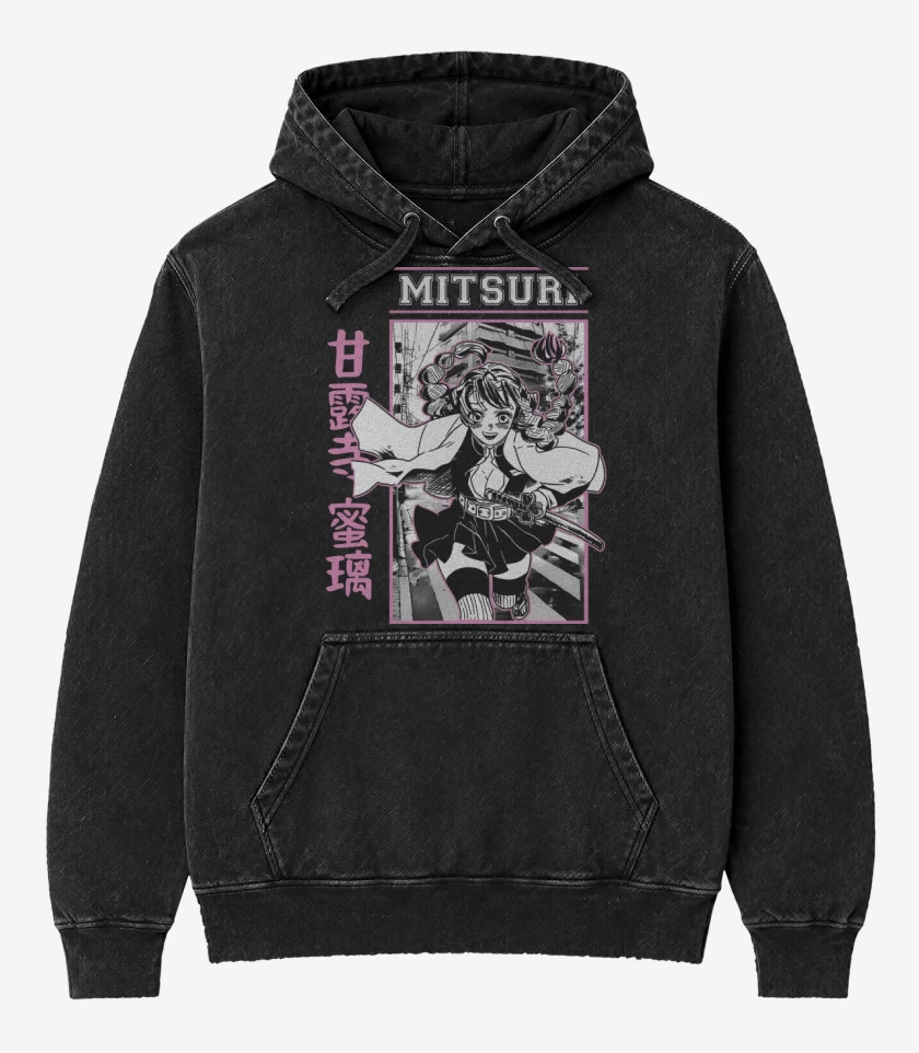 Poleron Canguro Acid Wash Negro de Mitsuri