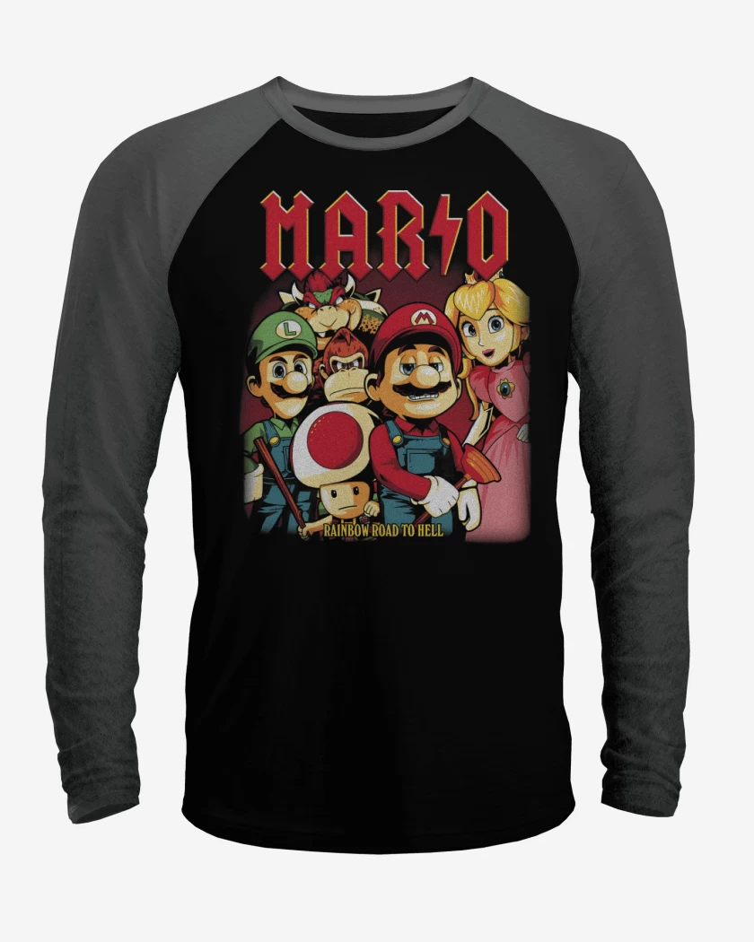 Polera Raglan Negro / Negro Heather de Rainbow Road to Hell