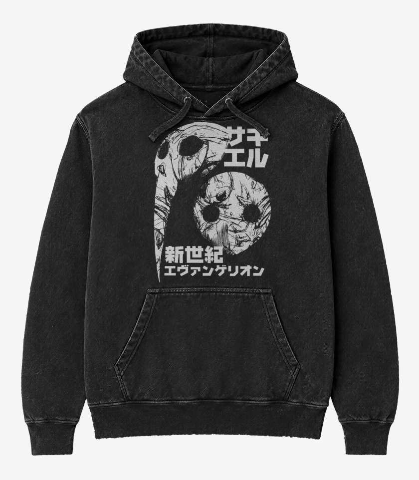 Poleron Canguro Acid Wash Negro de Sachiel