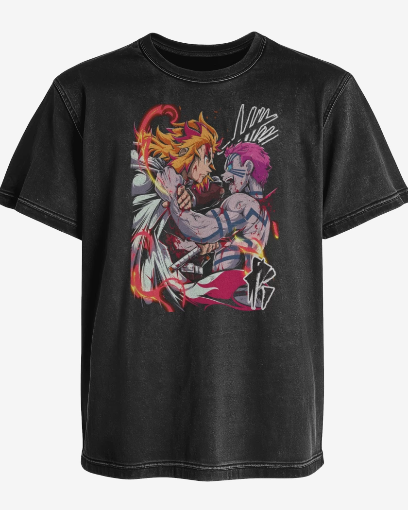 Polera desgastada Negro de Rengoku vs Akasa
